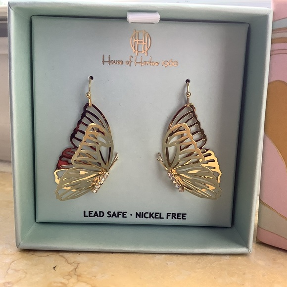 House of Harlow 1960 Jewelry - 🦋🦋 House of Harlow 1960 Gold & Crystal Butterfly Earrings.